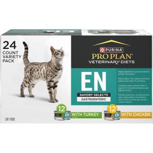 imagePro Plan Veterinary Diets Purina EN Savory Selects Gastroenteric with Chicken and with Turkey in Gravy Feline Formulas  Digestive Cat Food  Pack of 55 oz Cans