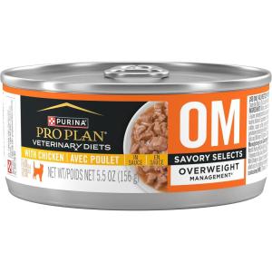 imagePro Plan Veterinary Diets Purina OM Overweight Management Savory Selects with Chicken Feline Formula Wet Cat Food  Pack of 24 55 oz Cans