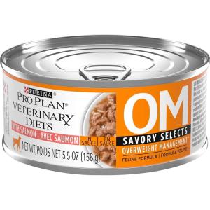 imagePro Plan Veterinary Diets Purina OM Overweight Management Savory Selects with Salmon Feline Formula Wet Cat Food  Pack of 24 55 oz Cans
